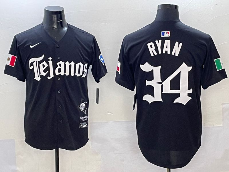 Men Texas Rangers 34 Ryan Black Five generations Joint Name 2025 Nike MLB Jersey style 1